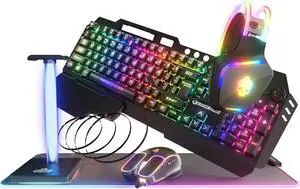 Game Punk Codebreakers PC Gaming Bundle  Includes Keyboard, Mouse, Headset, LED XL Mouse Pad, Stand, RGB Light Strip  6-in-1 PC Gaming Accessory Bundle