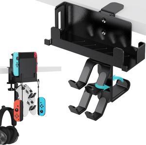 JDGPOKOO 4 in 1 Under Desk Clamp for Nintendo Switch/OLED, Switch Holder Mount with 360° Rotatable Headphone Hanger and Controller Holder, Headset and Controller Stand for PS4, PS5, Xbox, PC