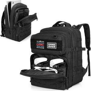 PGmoon Tactical Game Backpack Compatible with PS5/PS5 Slim/PS4 Console, Travel Carrying Case Storage Bag for 15.6" Laptop, Portable Monitor, Controller, Headset and Other Gaming Accessories