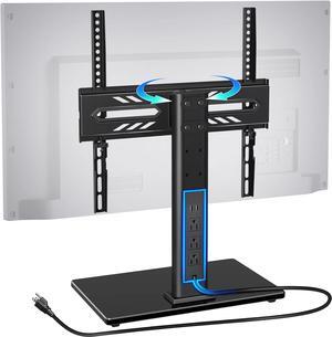 Greenstell TV Stand with Power Outlet, Universal TV Mount Stand for 27-65 inch TVs, Height Adjustable, Swivel Table Top TV Stand with Tempered Glass Base, Holds up to 88 LBs, Max VESA 400x400mm