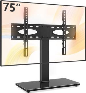 Rfiver Reinforced Universal Swivel TV Stand for Large TVs in 37-75 inch, Upgraded Height Adjustable Tall Table Top TV Stand Mount, Heavy Duty TV Replacement Stand with Tempered Glass Base Up to110lbs