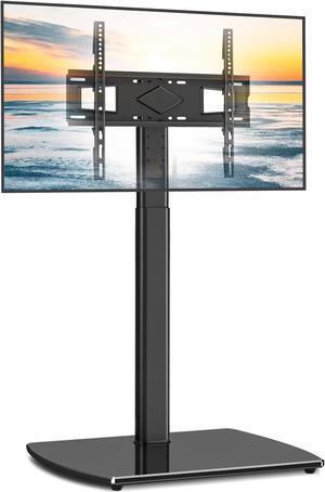 Universal Floor TV Stand Base for Most 26 to 65 Inch TVs with ±30° Swivel Mount, Height Adjustable 65 inch TV Stand with Cable Management, Space Saving Tempered Glass Base Perfect for Storage