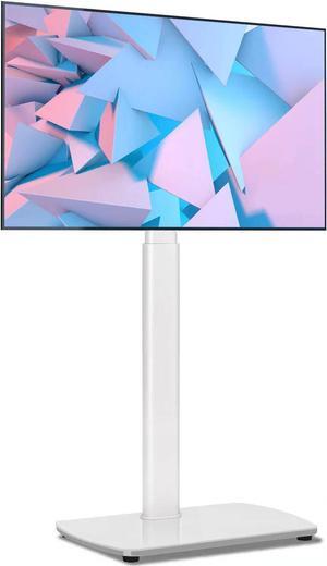 YOMT Floor TV Stand with Swivel Mount, Universal TV Stand for Most 27-65 Inch LED LCD OLED Flat Panel or Curved Screen TVs, Height Adjustable Narrow TV Stand for Bedroom Small Space, White