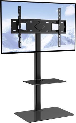 VEVOR TV Stand Mount, Swivel Tall TV Stand for 32 to 65 inch TVs, Height Adjustable Portable Floor TV Stand with Tempered Glass Base for Bedroom, Living Room