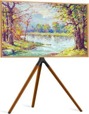 Easel TV Stand with Tripod Base for 45-65 inch Flat Screen up to 77lbs, Height Adjustable TV Stand Tripod for Living Room w/Cable Ties, 180°Swivel, Black