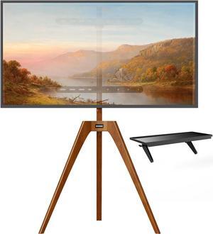 PUTORSEN Premium Wood Easel TV Stand, Adjustable TV Tripod Stand for 45-65 Inch LED LCD Screen, Swivel TV Floor Stand with Top TV Shelf and Magnetic Concealed Cable Management, Max Load 88lbs, Walnut