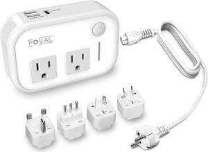 220V to 110V Converter Travel Adapter: FOVAL [Upgraded] International Step Down Power Converter for Hair Straightener/Curler with 18W USB-C Port Outlet Voltage Converter US to Europe Italy UK AU Plug