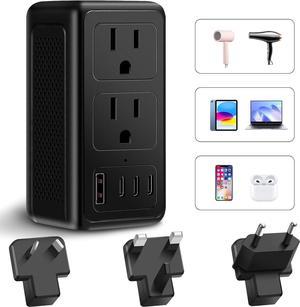 220V to 110V Converter, 220 to 110 Voltage Converter US to Europe for Hair Dryer, Power Converter Adapter Combo with 1 USB A and 3 USB C, European Travel Plug Adapter from US to EU UK AU(Black)