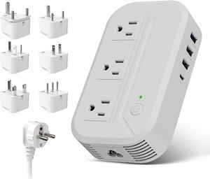220v to 110v Converter 2300W Power Converter Adapter Combo for International Travel with 3 AC 3 USB-A 1 USB-C Step Down Voltage Converter US to Europe, UK, AU, IT, Asia, India, S.Africa 200+ Countries
