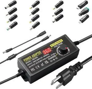 108W Universal Power Supply Adjustable 9V~36V DC Switching Adapter 100V-240V AC to DC Converter Transformer with LED Voltage Display,14 Tips & Polarity Converter,9V12V15V18V20V24V...36V Power Supply