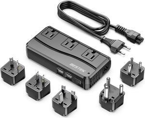 BESTEK 250W Power Converter 3-Outlet and 4-Port USB Travel Voltage Transformer 220V to 110V with Type G/D/M/AU/US Travel Plug Adapters