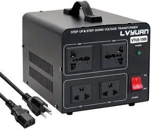 LVYUAN Voltage Converter Transformer 1000 Watt Step Up/Down Convert from 110V-120V to 220V-240Vt and from 220V-240V to 110V-120V with 2 US outlets, 2 Universal outlets, Resettable Circuit Breaker