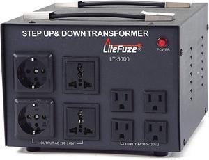 LiteFuze LT Series 5000 Watt Voltage Converter Transformer Step Up/Down - 110v to 220v / 220v to 110v Power Converter - Fully Grounded Cord - Universal Socket, CE Certified
