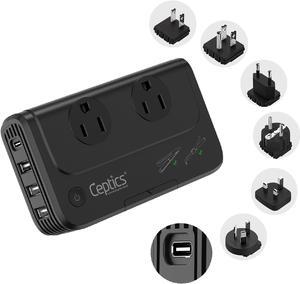 Ceptics - Travel Adapter and Voltage Converter, 220V to 110V Converter with Surge Protection, Universal Adapter and Power Converter with Types A, C, G, I attachments, 6-in-1 Charging
