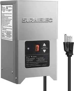 Suraielec Low Voltage Landscape Transformer, 300W Outdoor Light Transformer with Timer and Photocell Sensor, 120V to 12V 15V AC Multi Tap, Waterproof Power Supply, Stainless Steel Housing, ETL Listed
