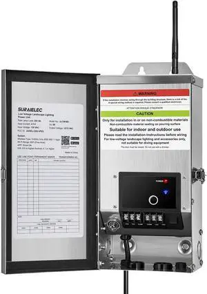 SURAIELEC 300W Wi-Fi Low Voltage Landscape Transformer, 120V to 12V 15V AC Output, Smart Landscape Lighting Transformer for Indoor Outdoor Use, Work with Alexa and Google Assistant, Stainless Steel