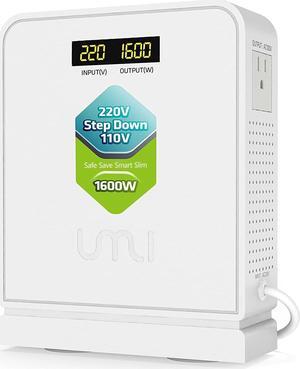 UMI 220V to 110V Voltage Power Converter Step Down Transformer 1600 Watts Capacity with 2 Output Voltages 110V and 100V, White