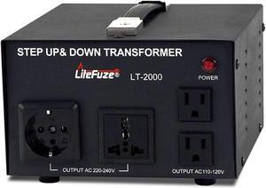 LiteFuze LT Series 2000 Watt Voltage Converter Transformer Step Up/Down - 110v to 220v / 220v to 110v Power Converter - Fully Grounded Cord - Universal Socket, CE Certified