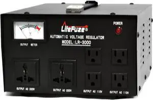 LiteFuze LR-3000 3000 Watt Voltage Regulator with Transformer Step Up/Down 110V/220V - IEC Detachable Cord - Circuit Breaker (LR-3000(DC))