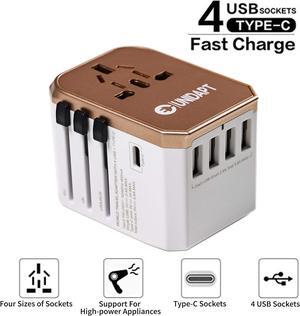International Plug Adapter, Unidapt Travel Adapter Worldwide - All in one Universal Charger USB Travel Power Adaptor with 5 USB for EU AU UK USA - 160 Countries (Rose Gold)