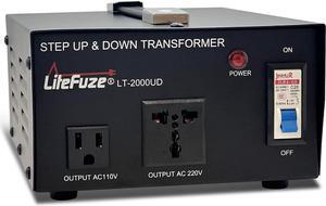LiteFuze 2000 Watt Voltage Converter Transformer Step Up/Down - 110v to 220v / 220v to 110v Power Converter - Fully USA Grounded Cord - Universal Outlet Socket, 2x US Outlets - CE Certified