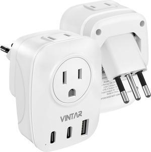 [1-Pack] Italy Travel Plug Adapter, VINTAR Foldable Italy Power Adapter with 2 AC Outlets 3 USB Ports(2 USB C), 3 Prong Grounded Type L Plug Adapter for US to Italy Rome Uruguay Chile