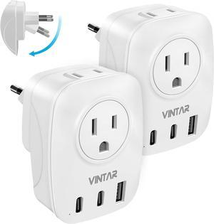 [2 Pack] European Travel Plug Adapter, VINTAR Foldable International Power Plug with 2 AC Outlets 3 USB Ports(2 USB C), Type C Travel Essentials Charger for US to Most of Europe EU Italy Spain France