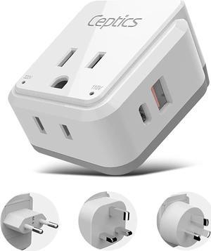 Ceptics China, Malaysia Power Adapter Travel Set, 20W PD & QC, Safe Dual USB & USB-C 3.1A2 USA Outlet - Compact-Use in Hong Kong, Kuwait, Singapore, Iraq - Includes Type G, I, C SWadAPt Attachments