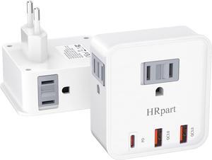 [2 Pack] European Travel Plug Adapter,HRpart International Power Adapter,with 20W PD3.0&QC3.0 Ports,High-Speed Charging for Mobile Phones,Travel Essentials from USA to Europe White