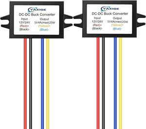 DC-DC 24V 12V to 5V 4A (max) 20W Converter DC Step-Down Voltage Regulator Waterproof Step-Down Module (2-Pcs)