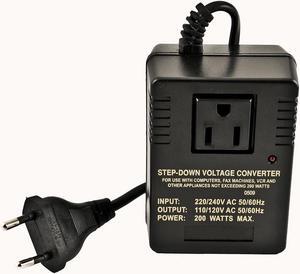 VCT VM 200 Deluxe Step Down Voltage Converter for Travel to 220V / 240V Countries - 200Watts