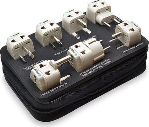 OREI 7 World Travel Adapter Plug Set Safe Grounded for Europe, Germany, Italy, S. Africa, China, Australia, UK, India and More