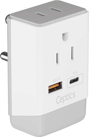 Ceptics US to India Plug Adapter, Type D Plug Adapter QC 3.0 & PD, Safe Dual USB & USB-C 18W, India Plug Adapter Fast Charging - Powerful 2 USA Sockets - Use in Pakistan Nepal Sri Lanka - AP-10