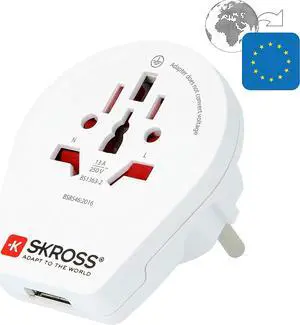 Skross World to Europe USB Travel Adaptor, White