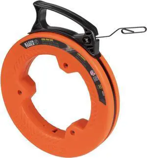 Klein Tools 56331 Electrical Fish Tape, Steel Wire Puller with Double Loop Tip, Optimized Housing and Handle, 1/8-Inch x 50-Foot