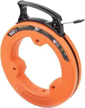 Klein Tools 56335 Flat Steel Electrical Fish Tape, 25-Foot 1/4-Inch Wide Spring Steel Tape, Slim Plastic Tip, Laser Etched 1-Foot Markings