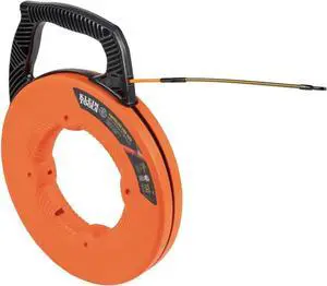 Klein Tools 56351 Non-Conductive Electrical Fish Tape, Fiberglass Wire Puller w/Steel Leader, Optimized Housing, 100-Foot x 3/16-Inch