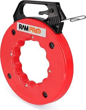 Fish tape Wire Puller 50ft - Easy to use Cable Puller Tool with Double Loop Tip - Flexible Wire Fishing Tools for Walls and Electrical Conduit - 1/8 Steel Fish Tape Durable Housing - RamPro