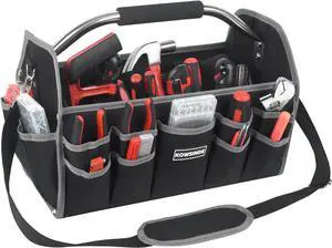 Kowsinde 16 Inch Tool Bag, Electrician Tool Bag, Open Top Tool Bags, 26 Pockets Can Hold Many Tools, Steel Handle and Removable Shoulder Strap