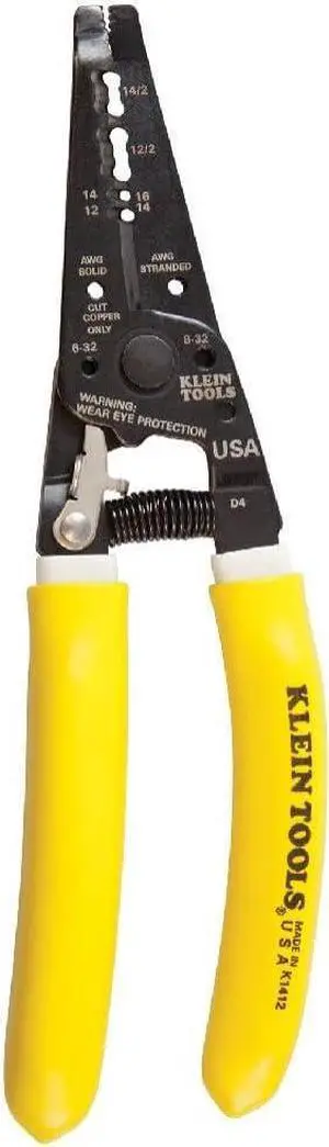 Klein Tools K1412 Wire Cutter / Wire Stripper, Made in USA, Dual NM Cable Stripper / Cutter Cuts Solid Copper Wire, Strips 12 and 14 AWG Solid Wire