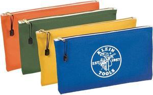 Klein Tools 5140 Canvas Zipper Bag, Tool Pouch, Tool Bag, Utility Bag, Bank Deposit Bag, 12.5 x 7-Inch, Olive/Orange/Blue/Yellow 4-Pack