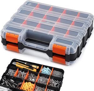 Kowsinde Double Side Tool Organizer, Hardware Storage Box, 34-Compartments Small Parts Organizer with Removable Dividers for Screws, Nuts, Nails, Bolts
