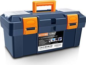 Anyyion 16.5-inch Tool Box with Removable Tray, Small Parts Box On The Lid is Removable, Tray Can be Removed and Combined at Will (Blue)