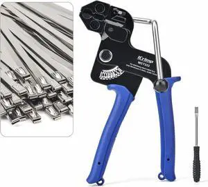 iCrimp WCT322 Stainless Steel Cable Tie Gun for Fastening and Cutting up to 12mm Width Cable Ties, c/w 100 Pieces Stainless Steel Cable Zip Ties & Zip Tie Release Tool