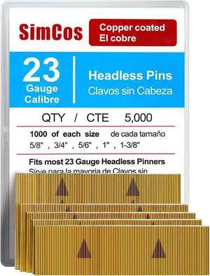 SimCos 23 Gauge Pinner Nails (5/8",3/4",5/6",1",1-3/8") assorted 5 sizes' Headless Pin Nails for 23 GA Pneumatic or Electric Pinner or pin gun,Project Pack (10000)