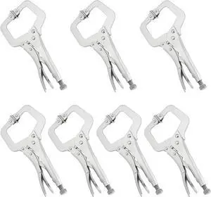 7 Pack 11 Inch C Clamp Locking Pliers,Locking C Clamp, Adjustable Nickel Plated C Pliers For Wood Working, Welding, Electrician Maintenance and more, by GENHAKON