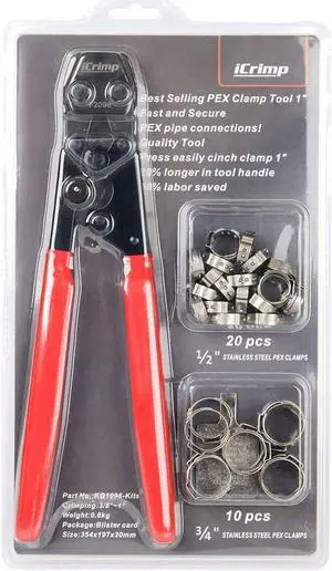 IWISS PEX Cinch Clamp Crimping Tool for Stainless Steel Clamps from 3/8-inch to 1-inch with Calibration Gauge 20pcs 1/2-inch and 10 pcs 3/4-inch Clamps Suit ASTM F2098 Standards IWISS PEX Cinch Clamp Crimping Tool for Stainless Steel Clamps from 3/8-inch to 1-inch with Calibration Gauge 20pcs 1/2-inch and 10 pcs 3/4-inch Clamps Suit ASTM F2098 Standards