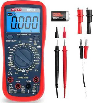 MultimeterProfessional Automotive Multimeter,AC DC Voltage Meter;Ohm,Ampere,Diode,Capacitance,Frequency,Temperature,hFE,LED Bulb,Transistor,Automobile Engine-Dwell (Closed Angle), Duty% Measurement.