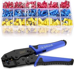 Wire Terminals Crimping Tool, Qibaok Insulated Ratcheting Terminals Crimper Kit of AWG22-10 with 800PCS Insulated Butt Bullet Spade Fork Ring Crimp Terminals Connectors