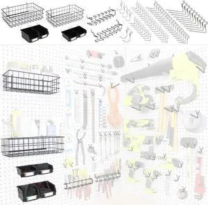 Right Arrange  Peg Board Hooks for Hanging Tools with Bins and Baskets  Tool Organization Accessories Kit  Organizer Set of 1 inch, 2 inch, 4 inch L Hooks, J Hook, Pliers Rack, Screwdriver Holder